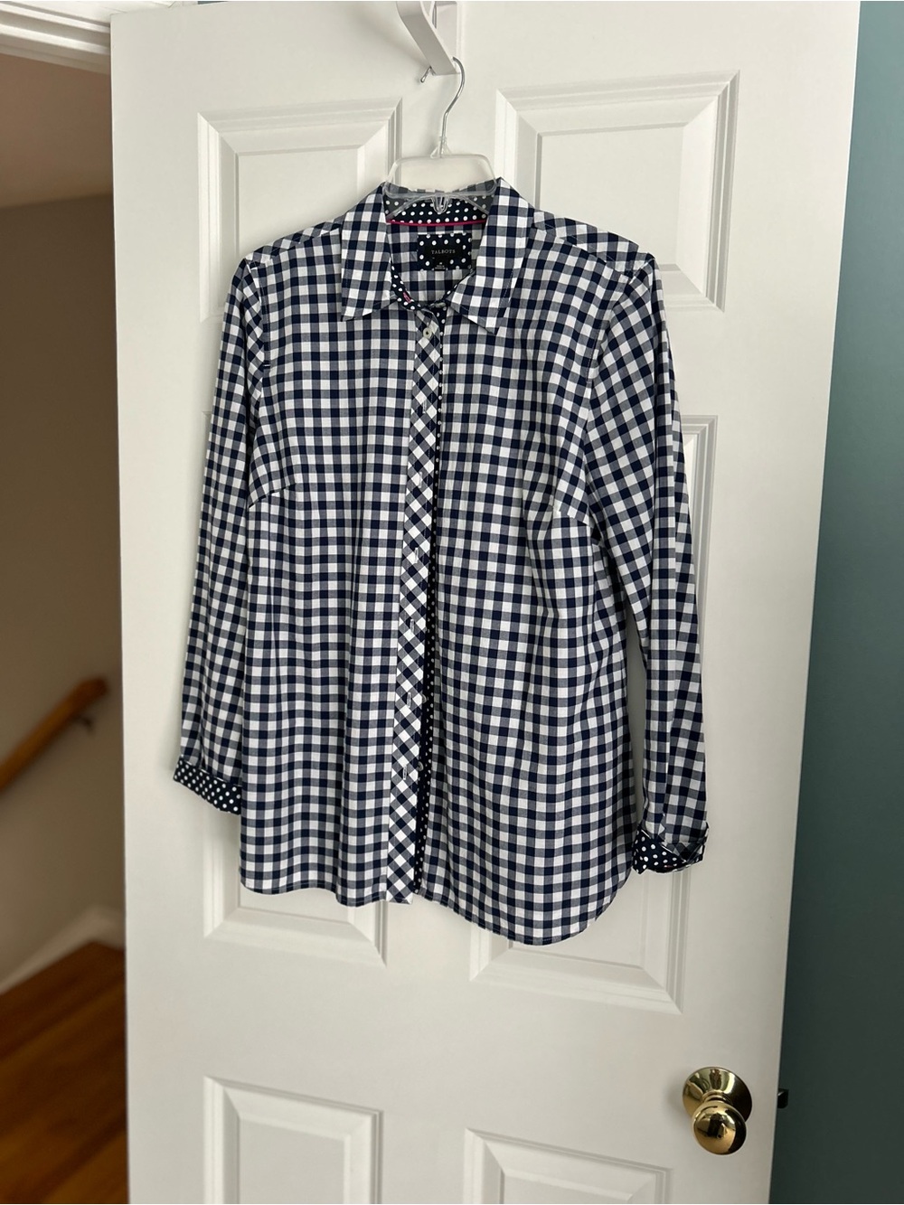 Navy and White Gingham Button-Up Shirt